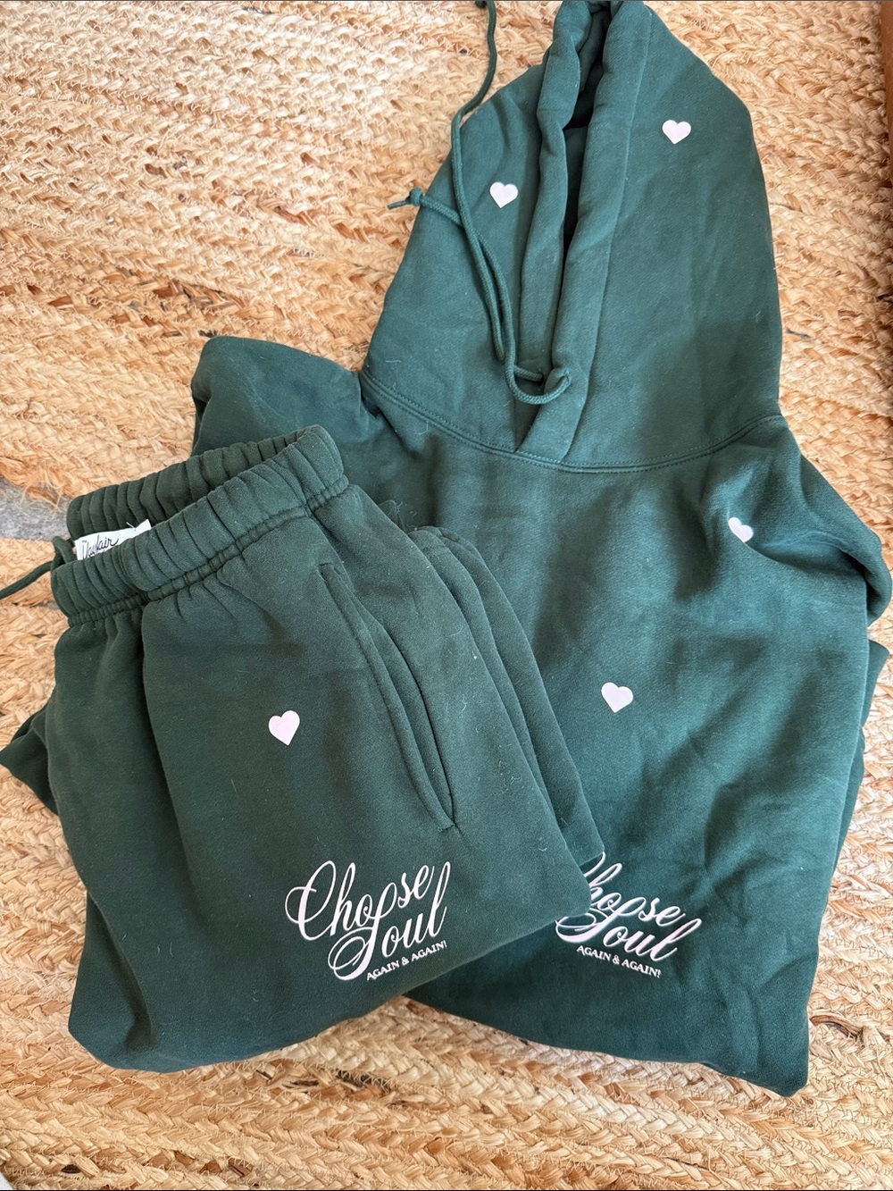 Choose Soul Dark Green Heart-Print Sweatpants